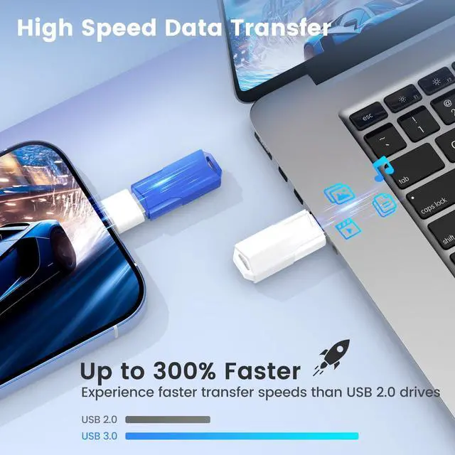 Alt view image 2 of 5 - 16GB Flash Drives 5 Pack Wooolken USB 3.0 Thumb Drives with USB C Adapters and Lanyards,Memory Sticks for Data Storage