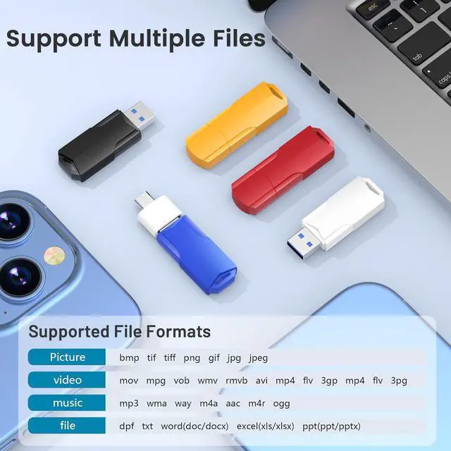 Alt view image 4 of 5 - 16GB Flash Drives 5 Pack Wooolken USB 3.0 Thumb Drives with USB C Adapters and Lanyards,Memory Sticks for Data Storage