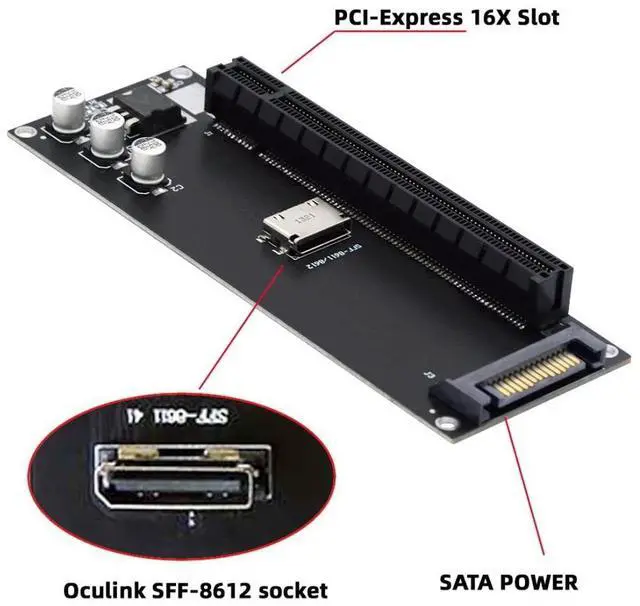 Alt view image 5 of 5 - chenyang Oculink SFF-8611/8612 to PCI-E 4.0 16X PCI Express Expansion Card Adapter with Extra SATA Power for External Graphics Card & SSD