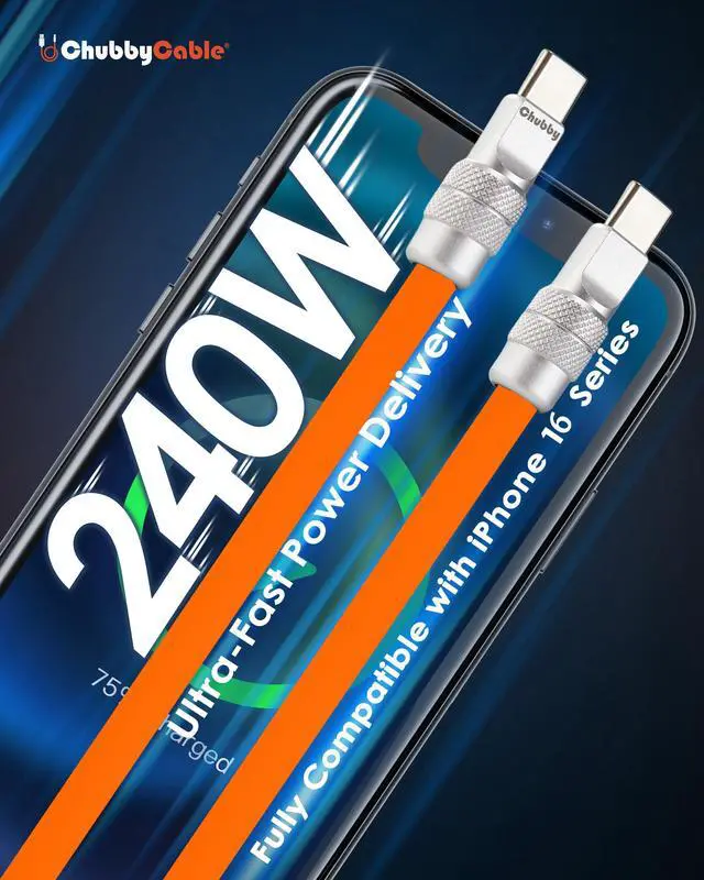 Alt view image 2 of 5 - chubbycable Chubby 2.0 Fast Charging Cable Durable Soft Silicone USB C Cable 240W Extra Thick Charger Cord Compatible with iPhone 17-15 Series iPad, Green+Green, Type-C to Type-C, 8.2FT