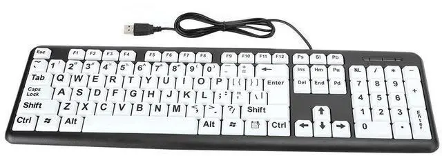 Main image of Ejoyous Large Print Computer Keyboard, 104 Keys USB Wired Keyboard White Print Letters for Elderly Seniors Visually Impaired Low Individuals, Compatible Desktop Laptop PC (Black)
