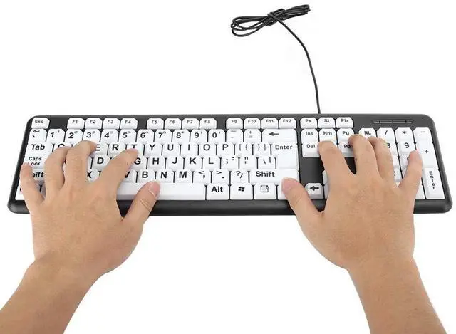 Alt view image 3 of 5 - Ejoyous Large Print Computer Keyboard, 104 Keys USB Wired Keyboard White Print Letters for Elderly Seniors Visually Impaired Low Individuals, Compatible Desktop Laptop PC (Black)