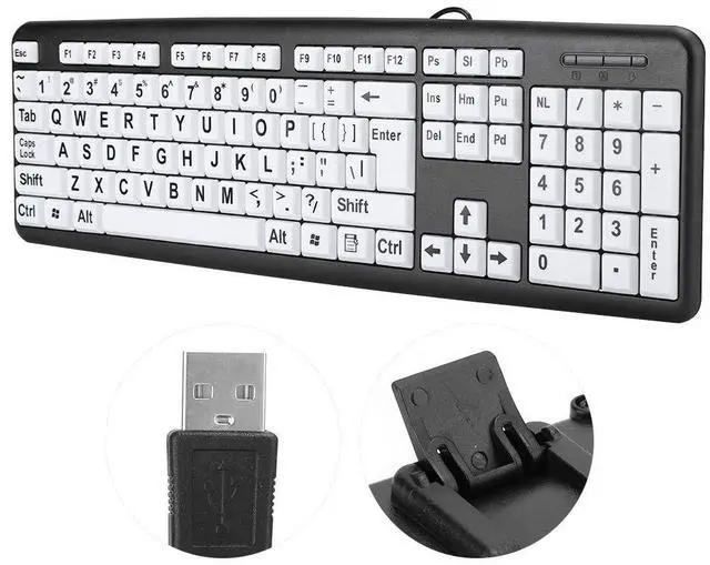 Alt view image 5 of 5 - Ejoyous Large Print Computer Keyboard, 104 Keys USB Wired Keyboard White Print Letters for Elderly Seniors Visually Impaired Low Individuals, Compatible Desktop Laptop PC (Black)