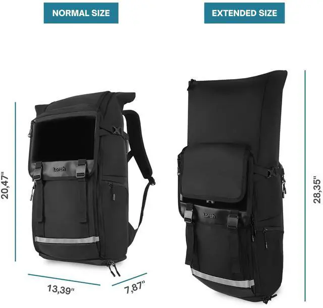 Alt view image 2 of 5 - torch Travel Laptop Backpack 35L  TSA Friendly Flight Approved Bag for Men & Women, Carry-On Expandable Hiking Backpack with Rain Cover, Shoe Compartment  Fits 15-Inch Laptop  Dinam(Black)