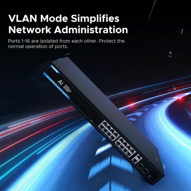 Alt view image 5 of 5 - TEROW 16-Port PoE Gigabit Network Switch add 2 Uplink 1000Mbps & 2 SFP Slots - 802.3af/at Compliant, 250W Per 30W, Plug & Play, Traffic Optimization, Quiet Fanless Design for Office and Enterprise