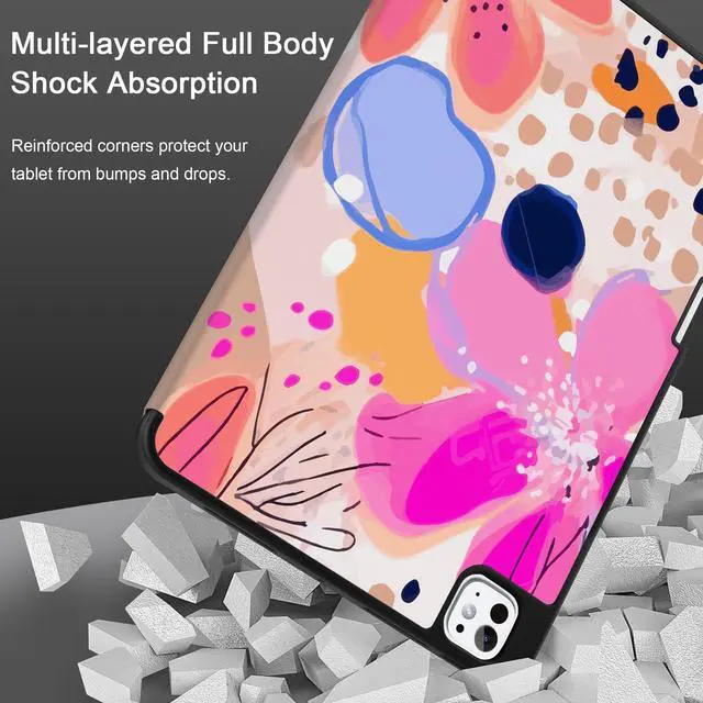 Alt view image 3 of 5 - DONGKE Case for iPad Pro M4 11 inch 2024 5th Gen - [Built-in Pencil Holder] Ultra Thin Soft TPU Back Cover with Trifold Stand Support Auto Wake/Sleep for iPad Pro 11-inch (M4) - Floral Artistic