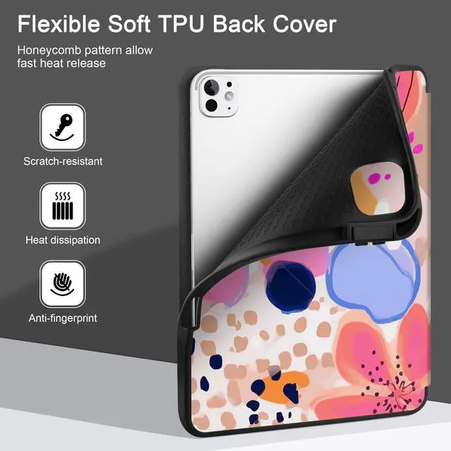 Alt view image 4 of 5 - DONGKE Case for iPad Pro M4 11 inch 2024 5th Gen - [Built-in Pencil Holder] Ultra Thin Soft TPU Back Cover with Trifold Stand Support Auto Wake/Sleep for iPad Pro 11-inch (M4) - Floral Artistic