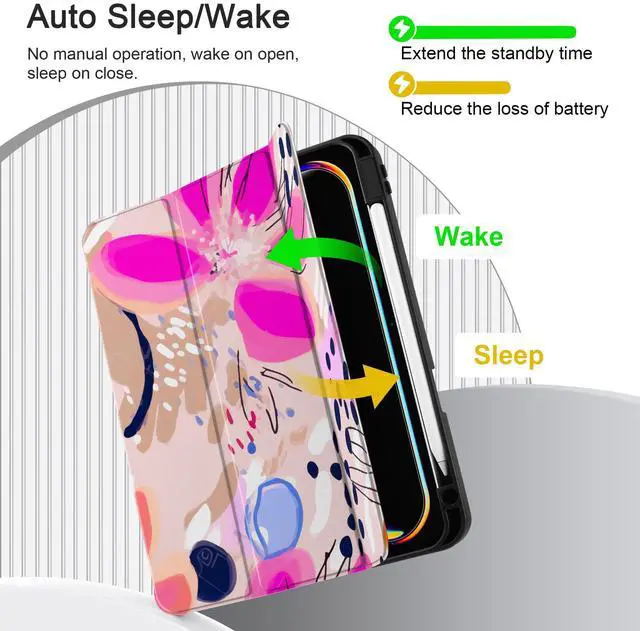 Alt view image 5 of 5 - DONGKE Case for iPad Pro M4 11 inch 2024 5th Gen - [Built-in Pencil Holder] Ultra Thin Soft TPU Back Cover with Trifold Stand Support Auto Wake/Sleep for iPad Pro 11-inch (M4) - Floral Artistic