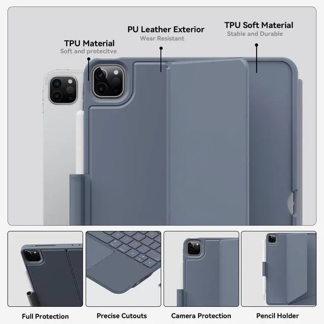 Alt view image 4 of 5 - Case with Keyboard for iPad Pro13 M4: Bluetooth Wireless Detachable Magnetic Stand Rechargeable Keyboard with Folio Slim Compact Removable Cover with Trackpad, White Backlit