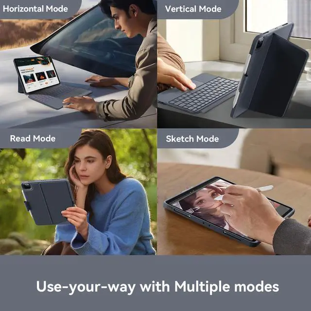 Alt view image 5 of 5 - Case with Keyboard for iPad Pro13 M4: Bluetooth Wireless Detachable Magnetic Stand Rechargeable Keyboard with Folio Slim Compact Removable Cover with Trackpad, White Backlit