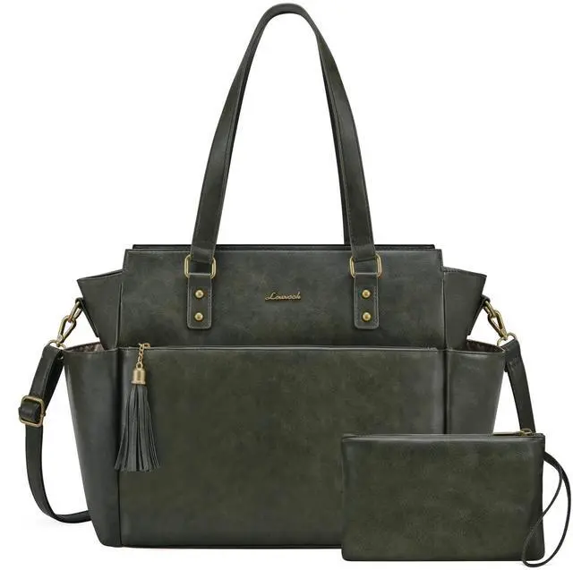 Main image of LOVEVOOK Laptop Tote Bag for Women 15.6 Inch Vintage Leather Work Laptop Bag with Large Water Bottle Pockets, Waterproof Computer Briefcase Teacher Bag for Casual Office Travel