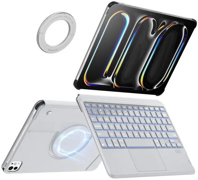 Main image of Nillkin iPad Pro 11 inch (M4, 2024) Case with Detachable Keyboard, Adhesive Cover with Keyboard, Magic Trackpad, 7-Color Backlit, Adjustable Stand, Slim Magnetic Backplate with iPad Wall Mount - Gray