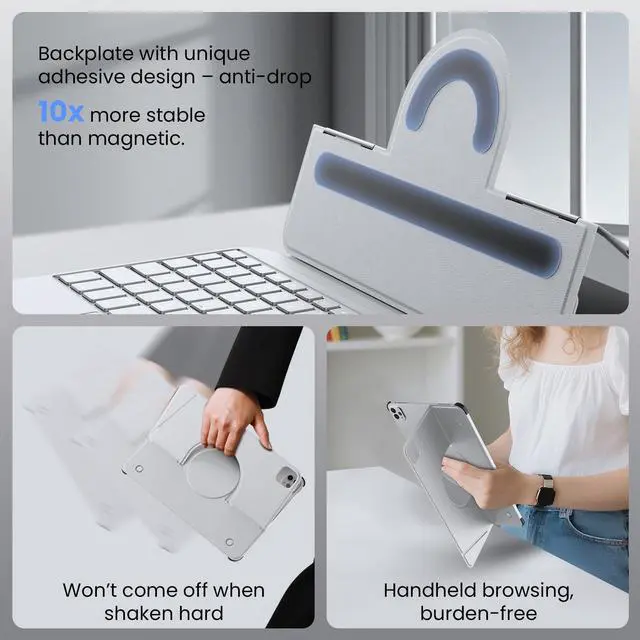 Alt view image 5 of 5 - Nillkin iPad Pro 11 inch (M4, 2024) Case with Detachable Keyboard, Adhesive Cover with Keyboard, Magic Trackpad, 7-Color Backlit, Adjustable Stand, Slim Magnetic Backplate with iPad Wall Mount - Gray