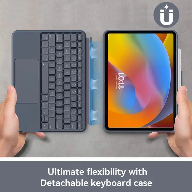 Alt view image 3 of 5 - Case with Keyboard for iPad Pro13 M4: Bluetooth Wireless Detachable Magnetic Stand Rechargeable Keyboard with Folio Slim Compact Removable Cover with Trackpad, White Backlit