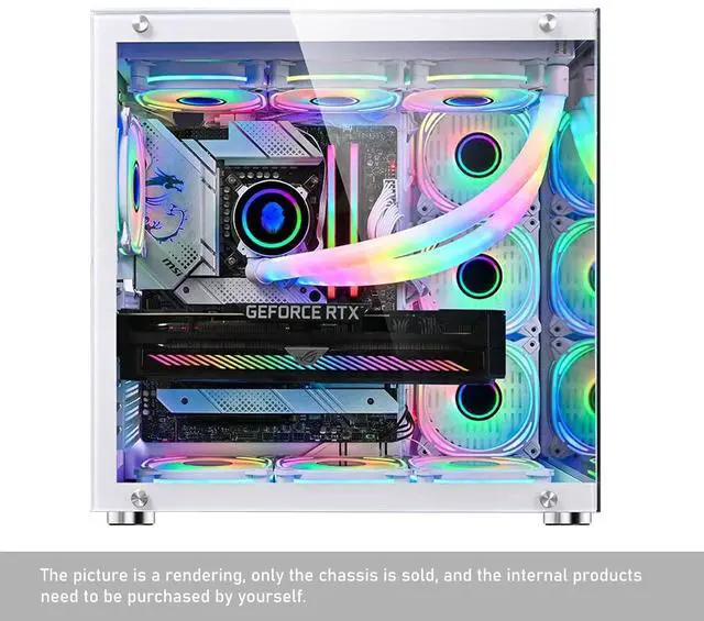 Alt view image 5 of 5 - ATX/Micro-ATX PC Case,Capable of Fitting 10 Fans,360MM RAD Support, Type-C Gaming PC Case, 270° Full View Tempered Glass Mid Tower, White (Fan Sold Separately)