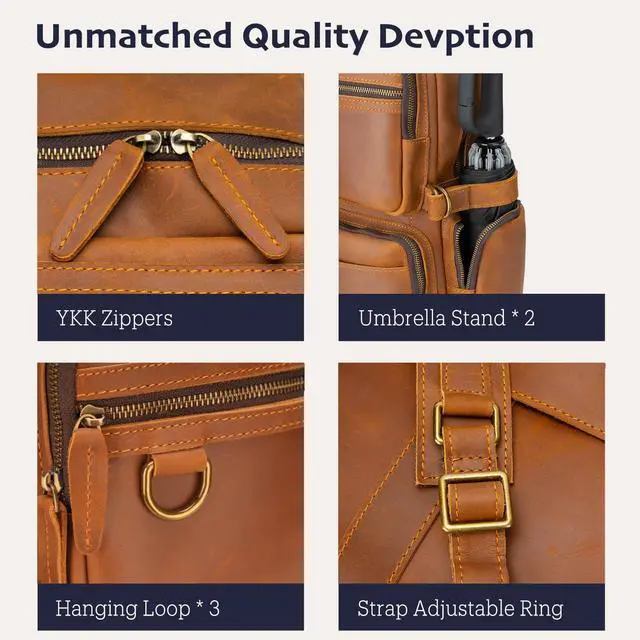 Alt view image 4 of 5 - Miracttld Leather Backpack for Men 15.6" Laptop Backpack 100% Madagascar top-Grain Leather Backpack Light Brown Large Size