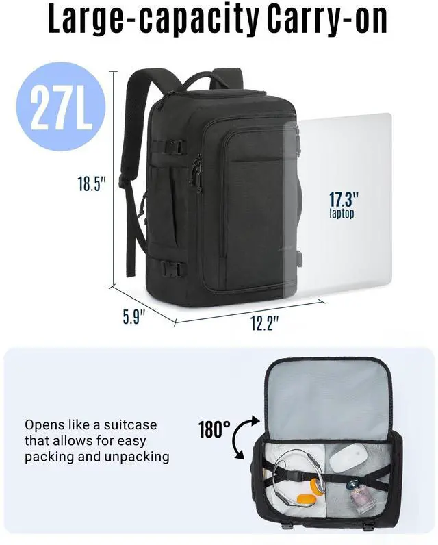 Alt view image 4 of 5 - LIGHT FLIGHT Travel Backpack Carry On Flight Approved TSA Friendly Backpack Water-resistant Lightweight Business Large Weekender Bag Casual Daypack 15.6" Laptop Backpack for Men Women,Black