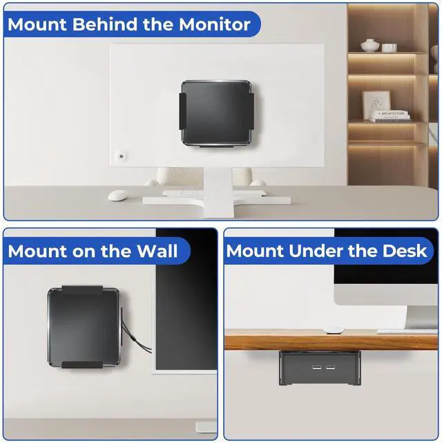 Alt view image 3 of 5 - Mini PC Mount for GMKtec VESA Wall and Under Desk Mount for GMKtec G3 Plus/ G1/ M3 Plus/ M2 Mini Desktop Computer Metal Mini Gaming PC Mounting Bracket for GMKtec with Screws and Cable Straps