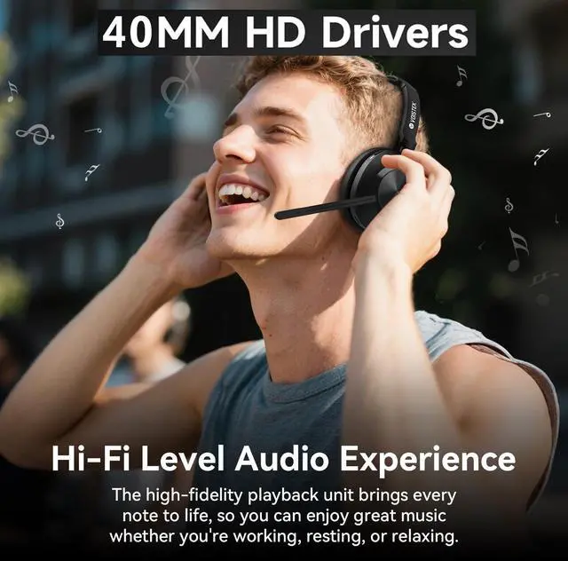 Alt view image 3 of 5 - Wireless Headset with Mic, Wireless Work Headset with Mic Noise Cancelling & Mute Button (with Bluetooth V5.3, USB Dongle) for PC Computer Laptop Cell Phones Remote Work Home Office Call Center Zoom