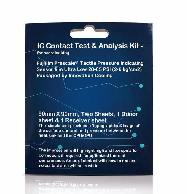 Main image of Innovation Cooling IC Contact Test and Analysis Kit for CPU GPU Heatsink  Includes Tactile Pressure Indicating Sensor Film Sheets, 90 mm x 90 mm