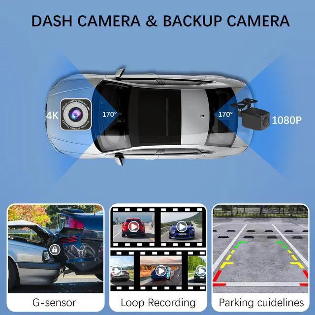 Alt view image 3 of 5 - Wireless Carplay Screen for Car,9 inch Portable Car Play & Android Auto Touch Screen,4K Front & Rear Backup Camera Car Stereo,Loop Recording,GPS, Voice Control,Mirror Link,FM,AUX for All Vehicles