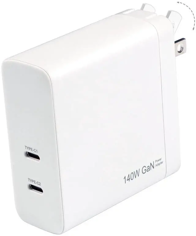 Main image of 140W USB C Charger, DERLULU GaN Fast Charger, 2-Port USB-C Compact Foldable Charger for Laptops, MacBook Air/Pro, iPad, iPhone 17/16/15 Pro, Galaxy S24/S23, AirPods, and More