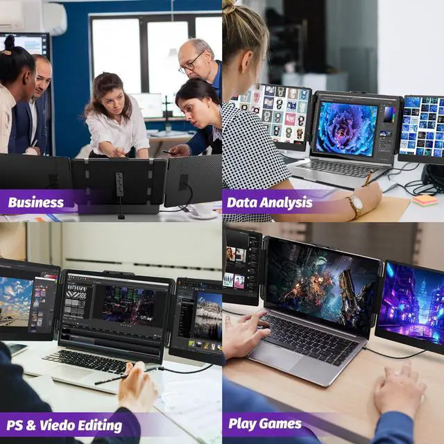 Alt view image 5 of 5 - SIUT Laptop Screen Extender Monitor - Triple 14 inch IPS FHD 1080P Extended Monitors for 13"-17" Laptops Type-C/HDMI/USB-A Compatible with Windows Mac Travel Work