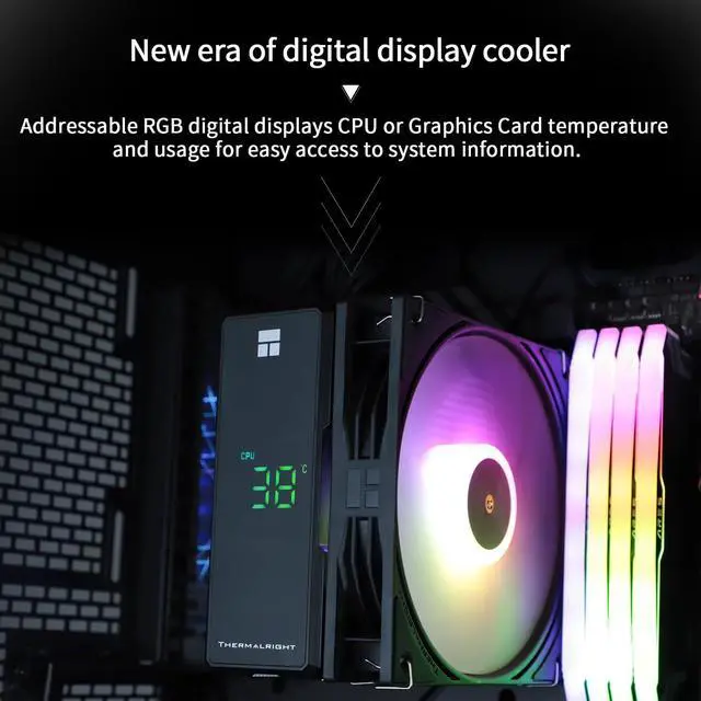 Alt view image 5 of 5 - Thermalright Assassin X 120R Digital ARGB Black CPU Cooler Air with 4X6mm HeatPipes, Digital Screen Top Cover,PWM Fan Heatsink CPU Cooler,151mm High, for AM5 and Intel lga1700/1851/1150/1151/1200