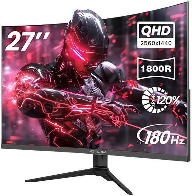 Main image of CRUA 27" Curved Gaming Monitor, 2k QHD(2560*1440P) VA Screen, 1800R, 165Hz/180Hz Computer Moniter, Supports AMD Freesync, 120% sRGB, Built-in Speakers, Wall Mountable Installs(HDMI 2.0/DP 1.4)-Black