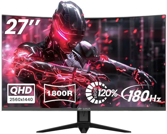 Alt view image 2 of 5 - CRUA 27" Curved Gaming Monitor, 2k QHD(2560*1440P) VA Screen, 1800R, 165Hz/180Hz Computer Moniter, Supports AMD Freesync, 120% sRGB, Built-in Speakers, Wall Mountable Installs(HDMI 2.0/DP 1.4)-Black