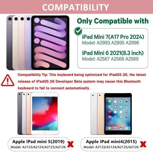 Alt view image 2 of 5 - FUWANG Touchpad Keyboard Case for iPad mini 7 A17 Pro 2024 & Mini 6th Generation 2021 8.3 inch - 360° Swivel 7 Color Backlit Keyboard for iPad mini 7th 6th Generation with Pencil Holder, Rose Gold