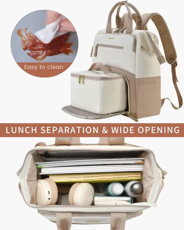 Alt view image 2 of 5 - LOVEVOOK Lunch Backpack for Women, 17 Inch Laptop Bag with Insulated Cooler Lunch Box, Work Backpack for Teacher Nurse, Travel Backpack Lunch Bag for Camping Picnic Daily Use