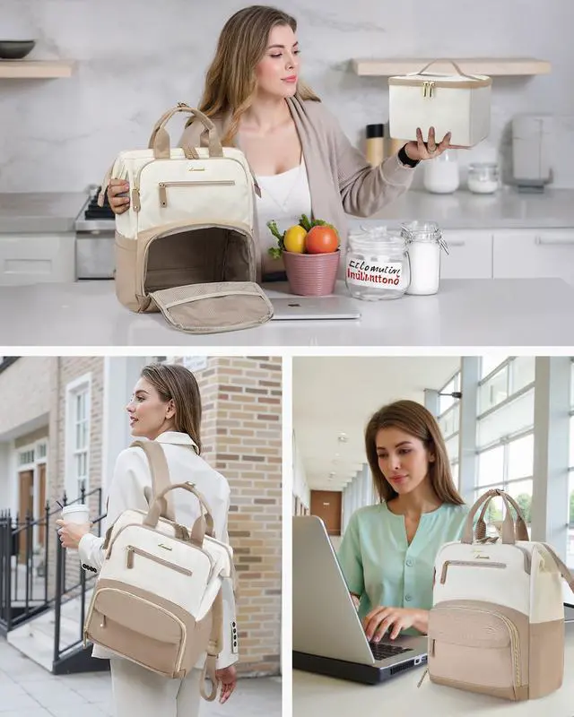 Alt view image 5 of 5 - LOVEVOOK Lunch Backpack for Women, 17 Inch Laptop Bag with Insulated Cooler Lunch Box, Work Backpack for Teacher Nurse, Travel Backpack Lunch Bag for Camping Picnic Daily Use