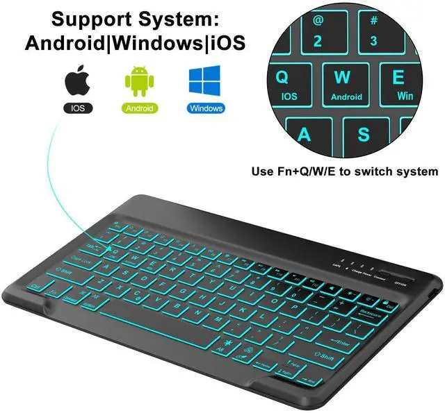Alt view image 2 of 5 - SENGBIRCH Backlit Keyboard for iPad Pro (13-inch, 12.9 inch), iPad Air 13-inch M2, Samsung Galaxy Tablet, Bluetooth Connection, 7 Colors Backlit, Wireless USB-C Rechargeable, US English, Black