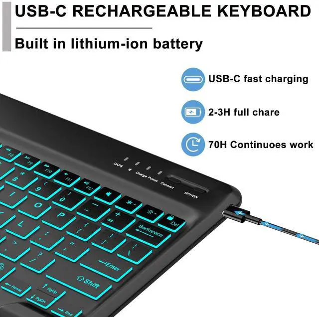 Alt view image 5 of 5 - SENGBIRCH Backlit Keyboard for iPad Pro (13-inch, 12.9 inch), iPad Air 13-inch M2, Samsung Galaxy Tablet, Bluetooth Connection, 7 Colors Backlit, Wireless USB-C Rechargeable, US English, Black