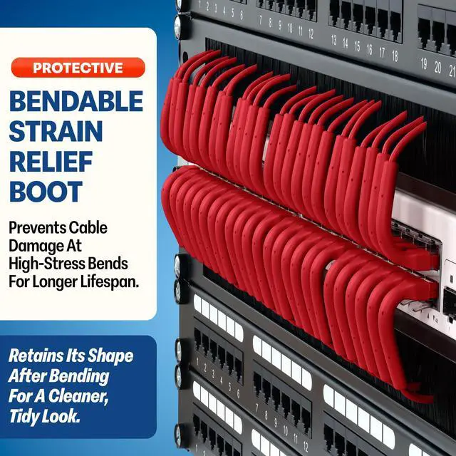 Alt view image 3 of 5 - Everest Ultra Slim Cat6a Ethernet Patch Cables 2ft (10-Pack) Red - 10GB Cat 6a Patch Cable - Bendable, Flexible & Thin Ethernet Cable - Space Saving 32AWG 550MHZ Cat6a Cables - 100% Copper Wires