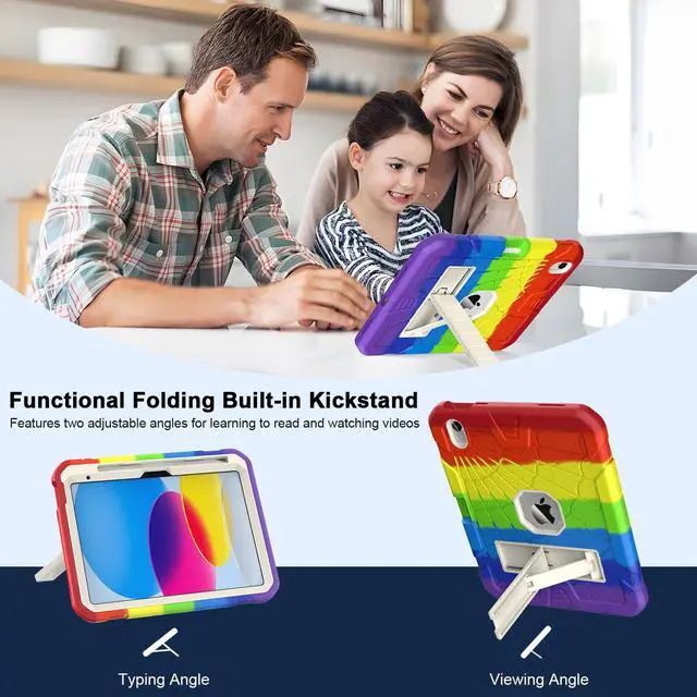 Alt view image 4 of 5 - SIBEITU Case for iPad (A16) 11th Gen 11-inch 2025 & iPad 10th Gen 10.9 Inch 2022, Rugged Military Grade Protective Cover Built-in Kickstand & Pencil Holder | Vibrant Rainbow for Young Artists & Kids