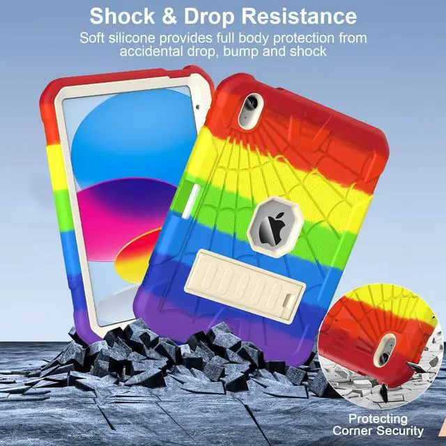 Alt view image 5 of 5 - SIBEITU Case for iPad (A16) 11th Gen 11-inch 2025 & iPad 10th Gen 10.9 Inch 2022, Rugged Military Grade Protective Cover Built-in Kickstand & Pencil Holder | Vibrant Rainbow for Young Artists & Kids