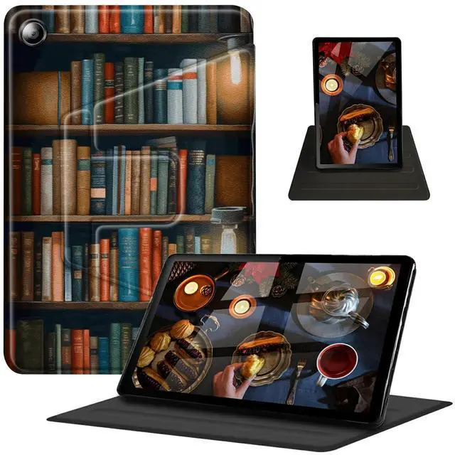 Main image of Case for Amazon Kindle Fire 7 Tablet (9th/7th/5th Generation, 2019/2017/2015 Release) 360 Degree Rotating Swivel Stand PU Leather Cover with Auto Wake Sleep, Bookshelf