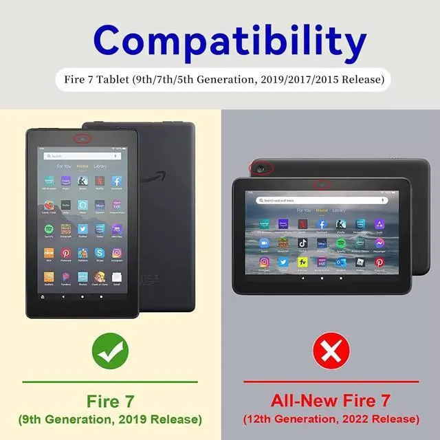 Alt view image 2 of 5 - Case for Amazon Kindle Fire 7 Tablet (9th/7th/5th Generation, 2019/2017/2015 Release) 360 Degree Rotating Swivel Stand PU Leather Cover with Auto Wake Sleep, Bookshelf