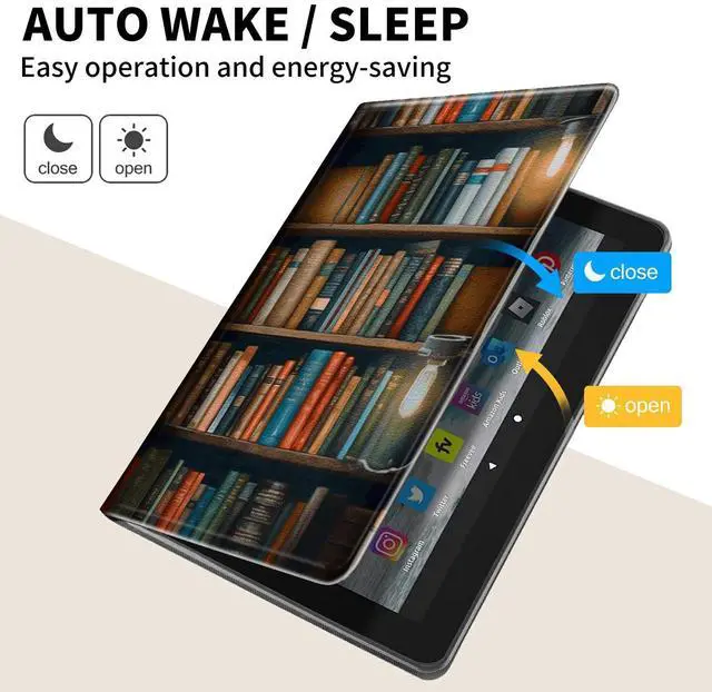 Alt view image 5 of 5 - Case for Amazon Kindle Fire 7 Tablet (9th/7th/5th Generation, 2019/2017/2015 Release) 360 Degree Rotating Swivel Stand PU Leather Cover with Auto Wake Sleep, Bookshelf