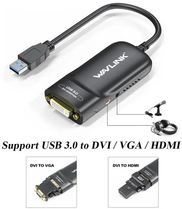 Alt view image 2 of 5 - WAVLINK USB 3.0 to HDMI/DVI/VGA Universal Video Graphics Adapter with Audio Port Supports up to 6 Monitor displays, 2048x1152 External Video Card Adapter Support Windows & Chrome OS