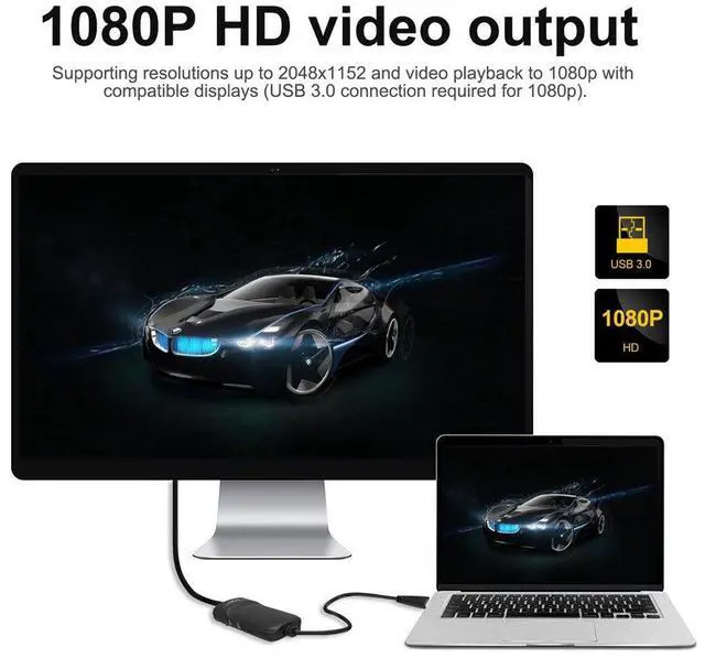 Alt view image 3 of 5 - WAVLINK USB 3.0 to HDMI/DVI/VGA Universal Video Graphics Adapter with Audio Port Supports up to 6 Monitor displays, 2048x1152 External Video Card Adapter Support Windows & Chrome OS
