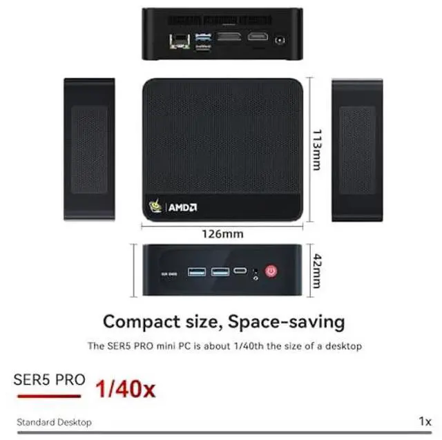 Alt view image 2 of 5 - Beelink SER5 Mini PC AMD Ryzen 5 5500U Up to 4.0GHz 6C/12T,32GB RAM 500G SSD, DP, HDMI Dual Display, 2.5G LAN, WiFi 6 BT5.2, W-11 Pro Mini Computer