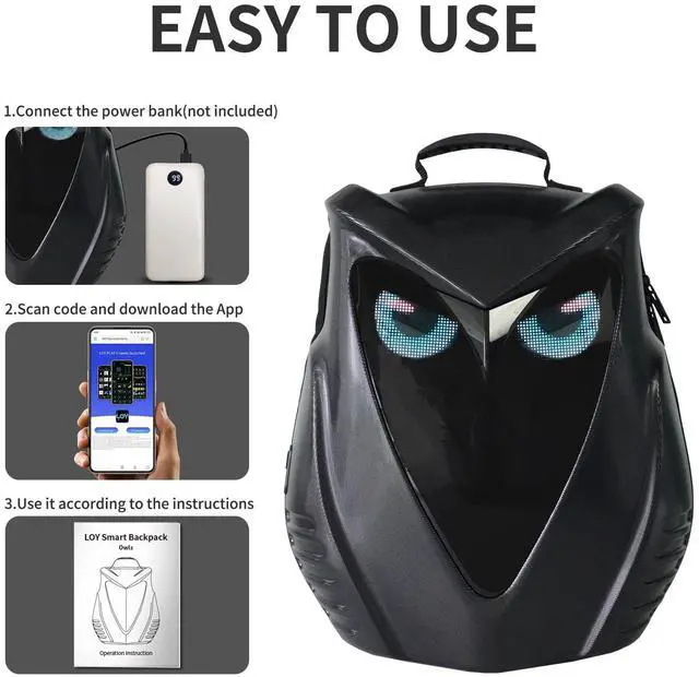 Alt view image 3 of 5 - DABASHAN Motorcycle Backpack for Men, LED Backpack With DIY Programmable Full Color Screen, Hard Shell Large Capacity Waterproof Helmet Bag Laptop Backpack(Black)