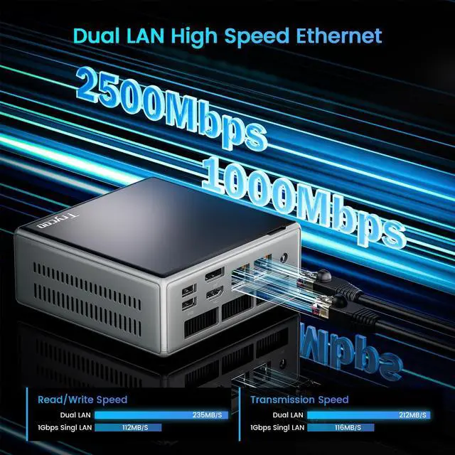 Alt view image 5 of 5 - Trycoo Mini PC, ARyzen 5 5600H (6C/12T, up to 4.2Ghz),16GB DDR4/512GB NVMe SSD,Type-C/DP/HD,4K/60Hz Triple-Display,Mini Desktop Computer,Dual LAN/WiFi6/BT5.2/USB3.2 Mini Computers