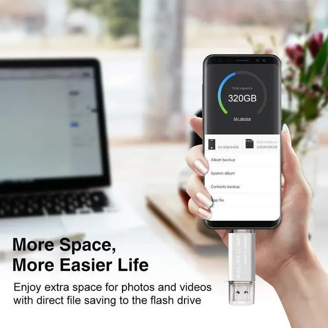 Alt view image 4 of 5 - 256GB USB 3.0 Type C Flash Drive Dual Port, BorlterClamp USB C Memory Stick OTG Thumb Drives for Android Smartphones Samsung Galaxy S10/S9/S8/Note 9, LG, Google Pixel, PC (Silver)