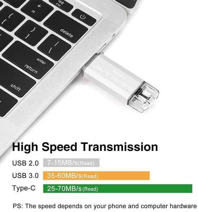 Alt view image 5 of 5 - 256GB USB 3.0 Type C Flash Drive Dual Port, BorlterClamp USB C Memory Stick OTG Thumb Drives for Android Smartphones Samsung Galaxy S10/S9/S8/Note 9, LG, Google Pixel, PC (Silver)