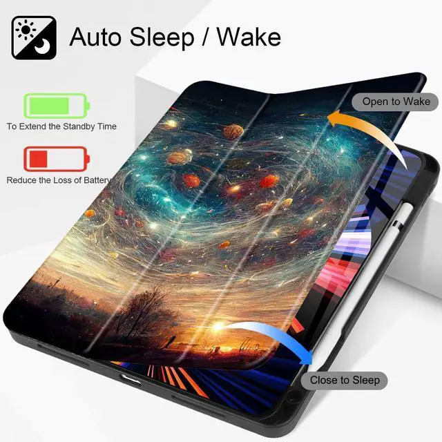 Alt view image 3 of 5 - May Chen Case for iPad Pro 11-inch 2024 5th Generation M4 Chip, [Built Pencil Holder 2/USB-C] Soft TPU Back Cover with Trifold Stand Support Auto Wake/Sleep, Astral