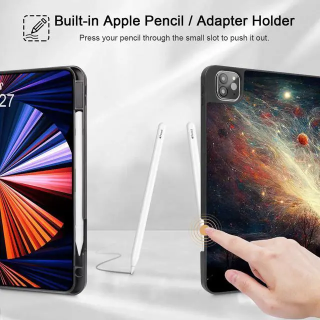 Alt view image 4 of 5 - May Chen Case for iPad Pro 11-inch 2024 5th Generation M4 Chip, [Built Pencil Holder 2/USB-C] Soft TPU Back Cover with Trifold Stand Support Auto Wake/Sleep, Astral